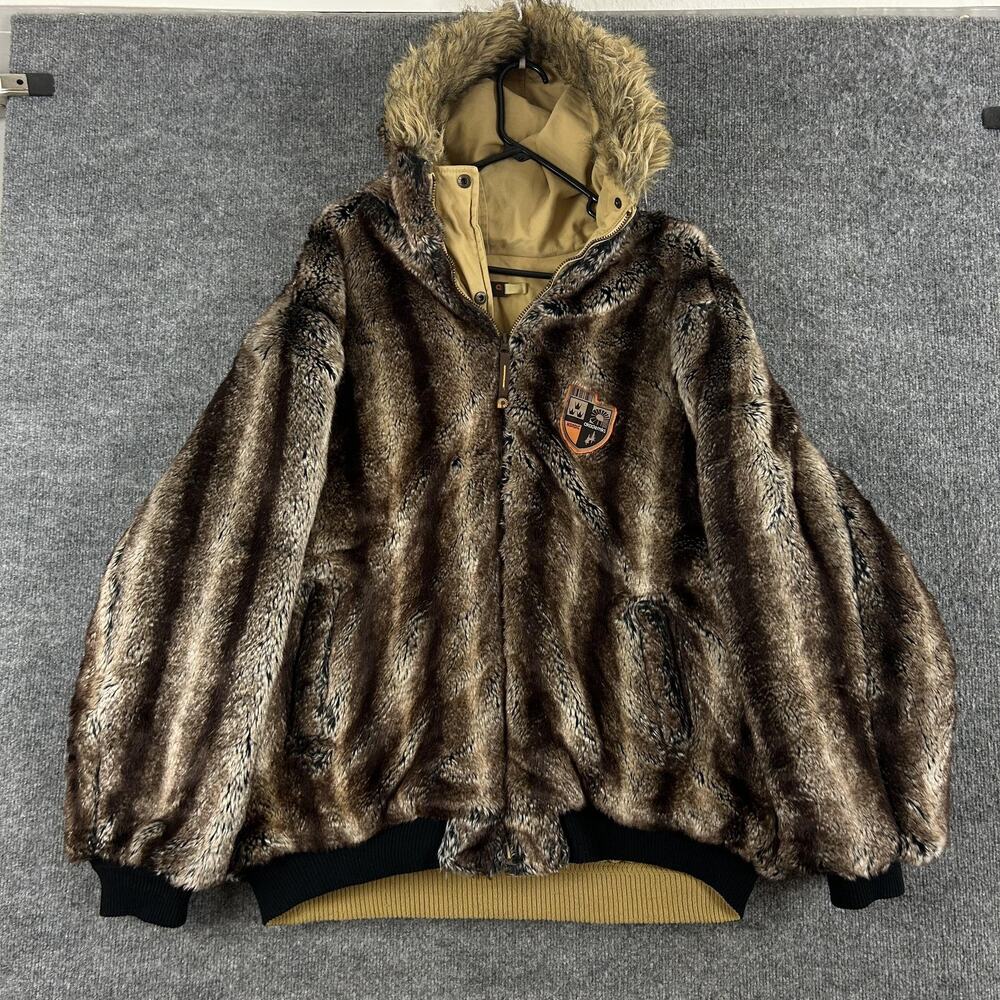 Akademiks Jacket Mens 2XL Reversible Bomber Hooded Faux Fur Oversized Street Y2K